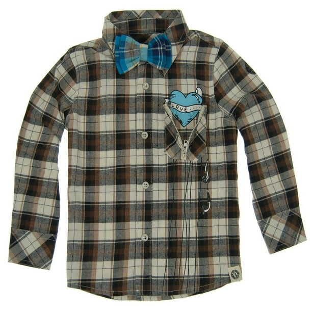 Mini Shatsu Big Boys Plaid Music Lover Button Down Shirt Mini Shatsu Big Boys Plaid Music Lover Button Down Shirt